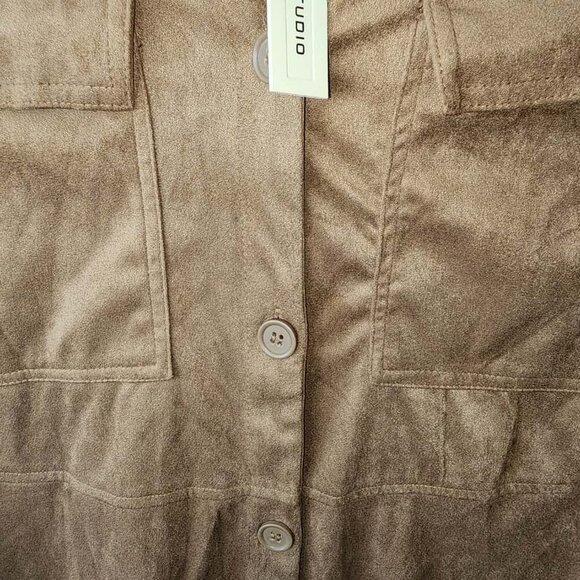 Max Studio Shacket Button Front Shirt Women Vicuna Brown Faux Suede Size XS - Picture 7 of 8